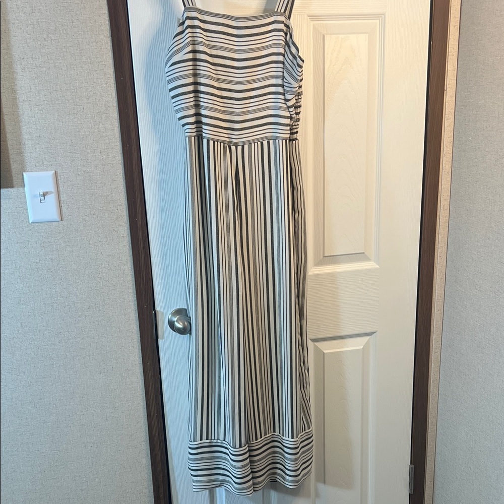 Japna Black and White Striped Maxi Dress